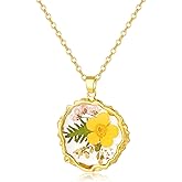 Hefestus Birth Flower Necklaces for Women,1-12 Month Real Pressed Flower Necklace,Boho-Style Personalized Jewelry, Handmade Floral Pendant,Thoughtful Gift for Christmas,Birthday|18"