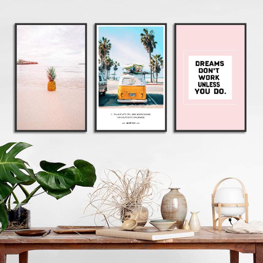 wymhzp Modern Minimalist Nordic poster To Travel Scenery Canvas Painting Bus Cutus Art Wall Pictures for Living Room Home Decor 50x70cmx3 No Frame