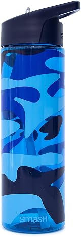 Smash Water Bottle 700ml Blue Camo with Straw Flip Lid Carry Handle