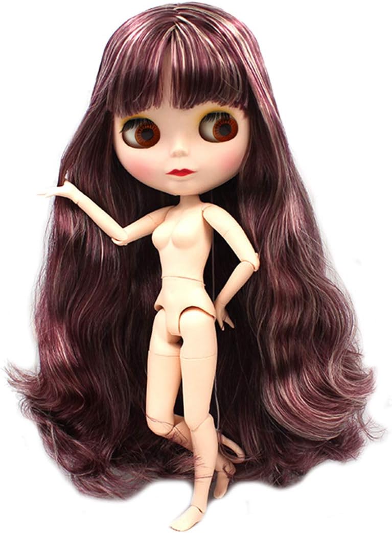 LMIITAM 19 Joints OB24 Ball Joint Dolls Naked Blythe Baby Doll Toy with Wig - Brown Hair + Fair Skin