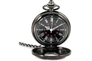 Lveal Black Pocket Watch Classical Mens Pocket Watch Retro Steampunk Pattern Quartz Roman Numerals Pocket Watch