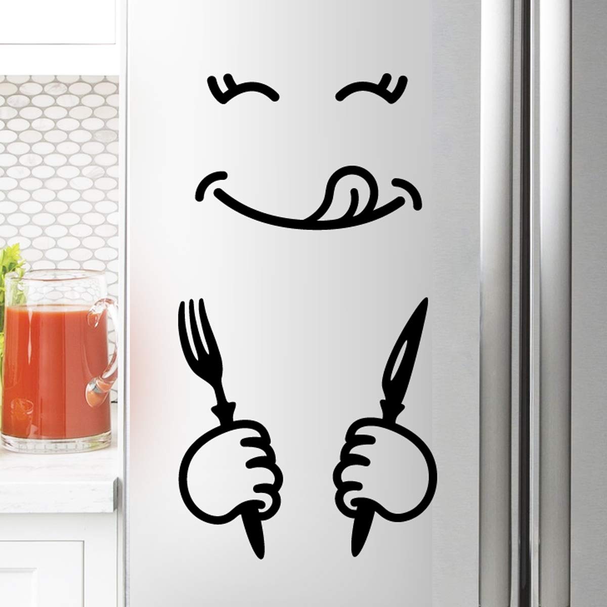 Smile Fridge Sticker Funny Vinyl Wall Sticker Decor Decal Mural Kitchen Fork Knife Restaurant Bar Pub Eating