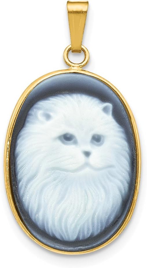 14ct Yellow Gold 13x18mm Persian Cat Agate Cameo Pendant