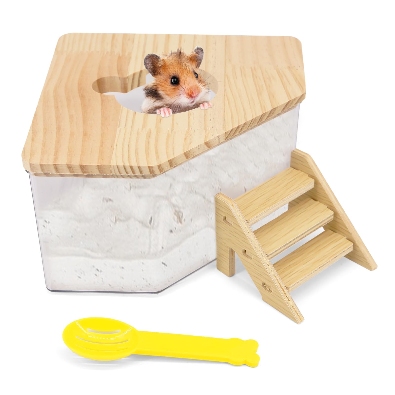 Okdance Hamster Sand Bath Box with Stair Cute Transparent Hamster Bath Container for Small Animal Toilet Bathtub Hamster Dig Box for Gerbil Hedgehog Guinea Pig Hamster Accessories
