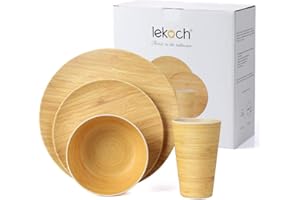LEKOCH Bamboo Dinnerware Set, Ultra Chic Bamboo Dinnerwareses for 4 pcs, Bamboo Fiber Plate Dish Set, Kitchen Tablewares Eco-