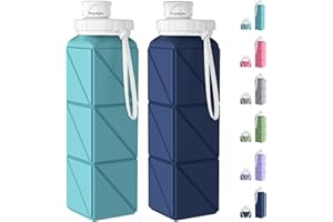 Popdigito 2 pack Collapsible Water Bottles Leakproof Lid –Food-Grade BPA-Free Silicone Travel Bottles–Foldable Water Bottle 610ml for Travel Gym,Hiking,Sports,Camping,Biking School Portable Reusable