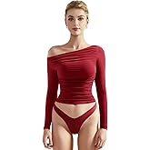 SUUKSESS Women Off Shoulder Long Sleeve Shirts Double Lined Fitted Crop Tops