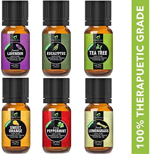 Essential Oils Gift Set: French Lavender, Tea Tree, Eucalyptus, Lemongrass, Sweet Orange, Peppermint | 100% ORGANIC Natural Formula