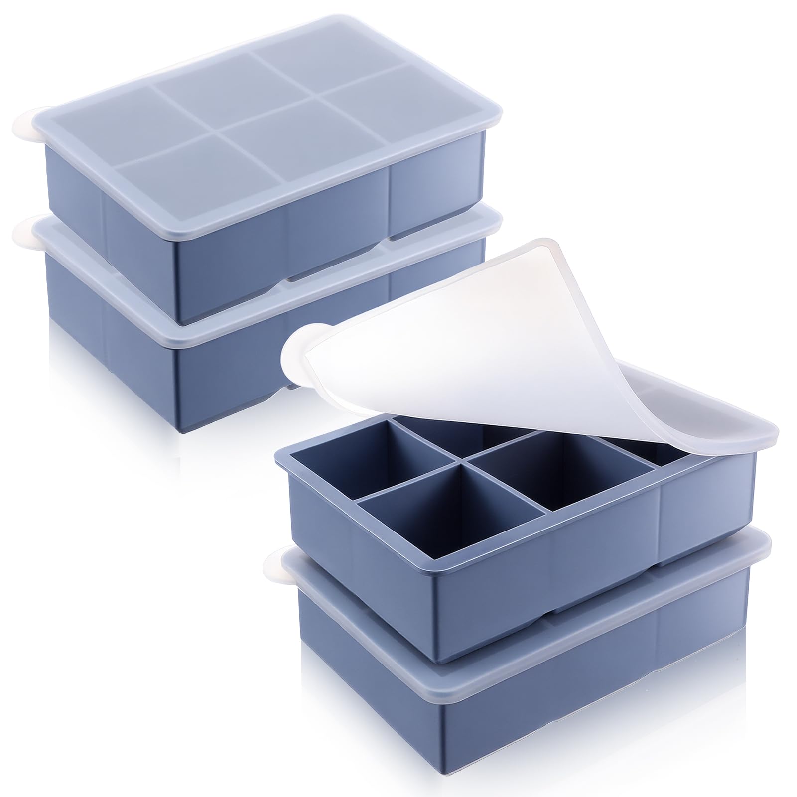Photo 1 of 1/2 Cup Silicone Freezer Tray with Lid, Silicone Freezer Molds 4 Pack Square Ice Cube Tray for Meal Prep & Freezing of Various Sauces and other Dishes, Makes 24 Perfect 1/2 Cup Portions Cubes (Blue)