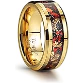 Zillaly Men's 8mm Black/Gold Tungsten Carbide Wedding Ring Nebula Galaxy Wedding Promise Gold Foil Inlay Real Meteorite Matte Bevel Comfort Fit