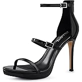 CELLENZ Women Strappy High Heels: Open Toe Heeled Sandals - Black Heel Dressy Platform - Stiletto Sexy Graduation Prom Party Size 8.5