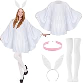 Augacage 4 Pcs Halloween Ghost Dog Costume for Women Accessories | Rabbit Ear Headband Pink Collar White Pullover Cape White Knee Socks for Halloween Horror Role Play Nightmare Movie Cosplay