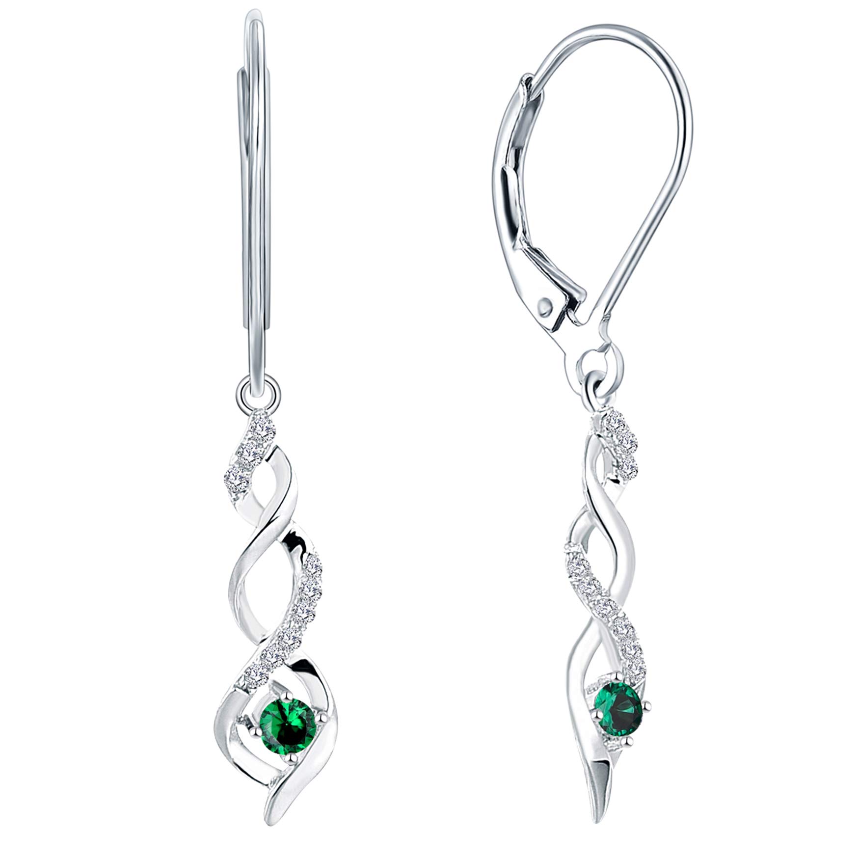 JO WISDOM 925 Sterling Silver Infinity Dangle Drop Earrings 3A Cubic Zirconia May Birthstone Emerald Color Jewellery for Women — image 1