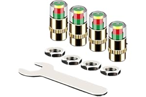 4/8/12Pcs Car Tire Pressure Monitor Valve Stem Caps, Visual 3-Color Alert (Green/Yellow/Red) Stainless Steel & Copper Core An