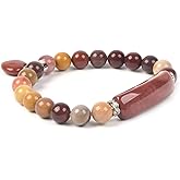 Justinstones Natural Mooakite Jasper Gem Semi Precious Gemstone Love Heart Charm Stretch Bracelet