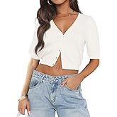 Ezbelle Summer Women's V Neck Cardigan Sweater Knit Sexy Short Sleeve Tops Crop Button Down Shirt 2026