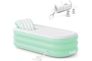 Frstem Extra Large 72" Inflatable Bathtub for Adults, Portable Folding Tub with Wireless Electric Air Pump, Ice Bath Tub for Athletes, SPA Freestanding Soaking Barrel for Indoor or Outdoor, Mint