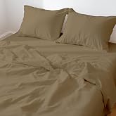 Rajlinen King/California King Waterbed Sheets Set, Cotton, Fits Up to 16 Inch Deep Pockets, Attached Fitted and Flat Sheets, 4 Piece, Soft, Cooling, Taupe Solid