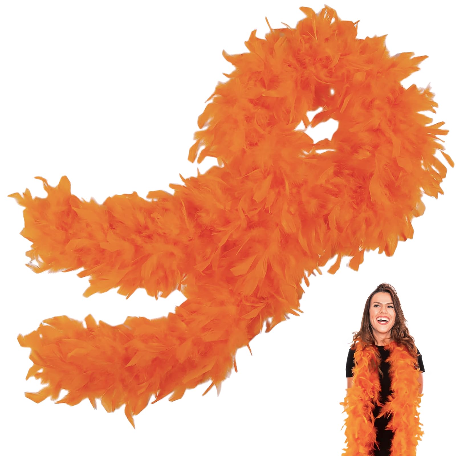 Orange Feather Boas Thick Fancy Dress for Women,Girls,80g 2m/6.6ft Natural Turkey Feather Boa Orange,Party Fluffy Boa Feather Scarffor Bulk for Adult,Kids,Wedding Bachelor Halloween Christmas Party