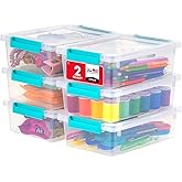 IRIS USA Storage Bins with Lids |Made in USA| 2 Qt - (6-Pack) - Clear | 10.31"L x 7.12"W x 3.25"H - Sensory Craft Organizers, Plastic Clip Box Totes for Paper, Office, Art &amp; Study Supplies