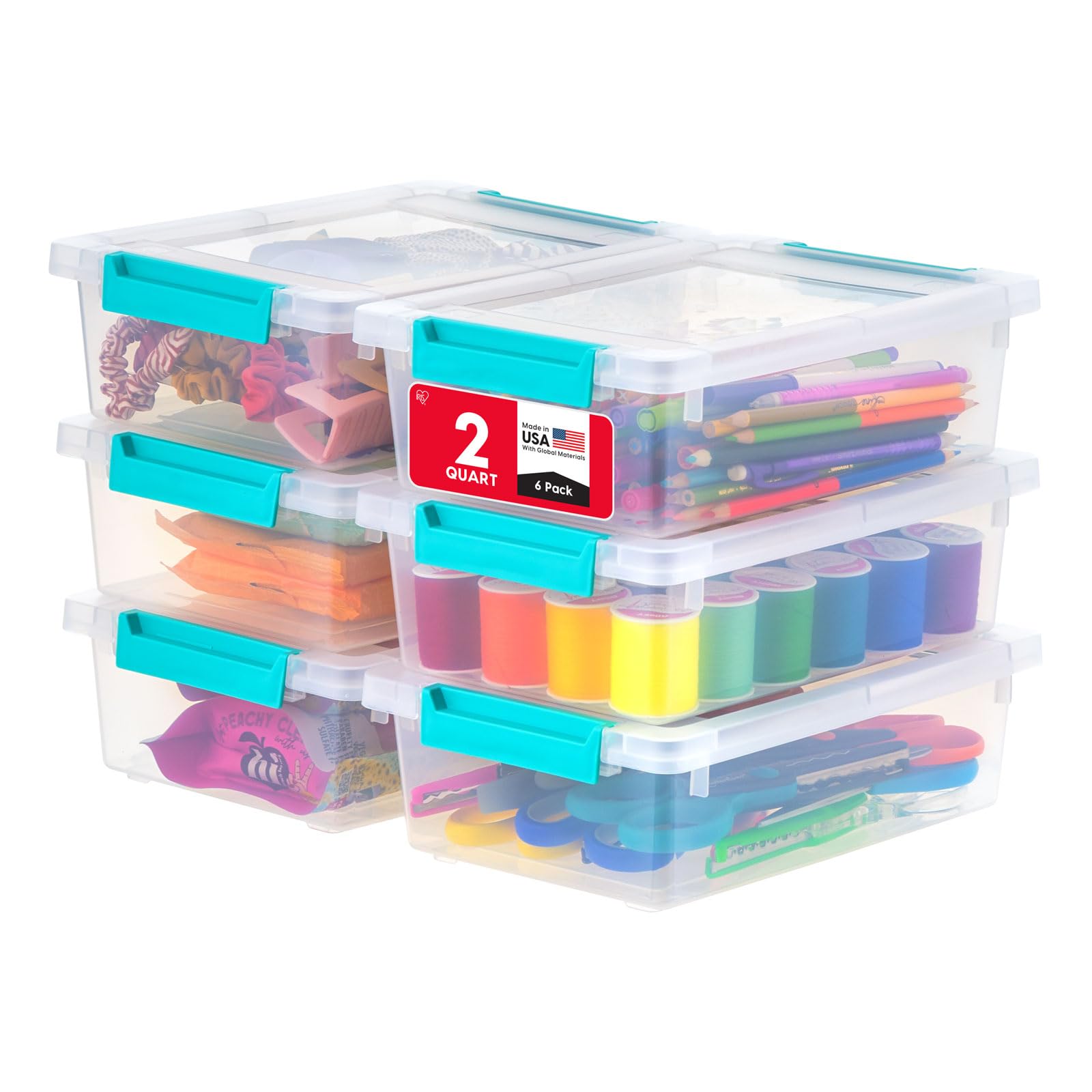 IRIS USA Storage Bins with Lids |Made in USA| 2 Qt - (6-Pack) - Clear