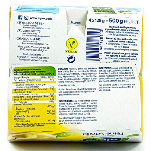 Alpro - 5er Pack Soja Dessert feine Vanille 500 g (4 x 125 g) - Soya Sojadessert Vanilla 100 % pflanzlich – Bild 6