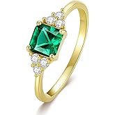 AFFY Solitaire Engagement Ring for Her, 6X6MM Asscher Shape Zambian Emerald Lab Grown Gemstone & Created Moissanite Diamond Promise Ring In 14K Yellow Gold Over Sterling Silver (1.00 Cttw)