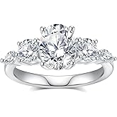 DAKKXN Moissanite Engagement Rings for Women,D Color VVS1 3-Stone Moissanite Ring,Sterling Silver Plated 18K White Gold Wedding Band Ring for Women
