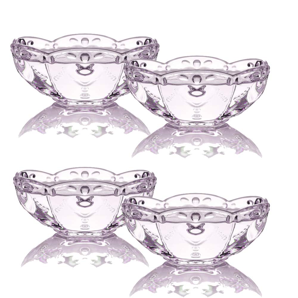 TAMUME Ice Cream Bowl Set of 4 Transparent Glass Bowl with Flower Pattern, Ideal for Holding Ice Cream in Summer Time, Glass Sundae Dessert Cup (Pink Flower)