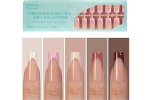 150Pcs French Gel Nail Tips, Vansiho Long Square Nail Tips, Pre-French Tips Press on Nails, Fake Nails for Nail Art DIY 15 Sizes