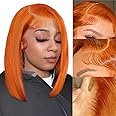 Ginger Bob Lace Front Wigs Human Hair 13x4 HD Lace Front Wigs 150% Density Colored Straight Short Bob Wig Ginger Orange Bob Lace Front Human Hair Wigs Pre Plucked Natural Hairline With Baby Hair14inch