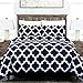 Italian Luxury Quatrefoil Duvet Cover Set - 3-Piece Ultra Soft Double Brushed Microfiber Printed Cover with Shams - Full/Queen - Navy/White