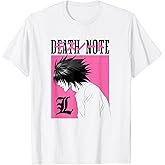 Death Note L Profile in Pink Box with Show Logo Anime T-Shirt
