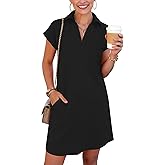 ANRABESS Women's 2026 Summer Collared V Neck Tshirt Dress Casual Cap Sleeve Spring Mini Vacation Dresses with Pockets