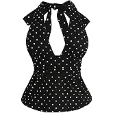 BEAUDRM Women's Plus Size Polka Dots Halter Tops Y2k Sleeveless Tie Backless Going Out Tank Top