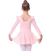 danswan Toddler Girls Long Sleeve Ballet Leotards Dance Dresses Tutu Outfit Ballerina with Glitter Skirt