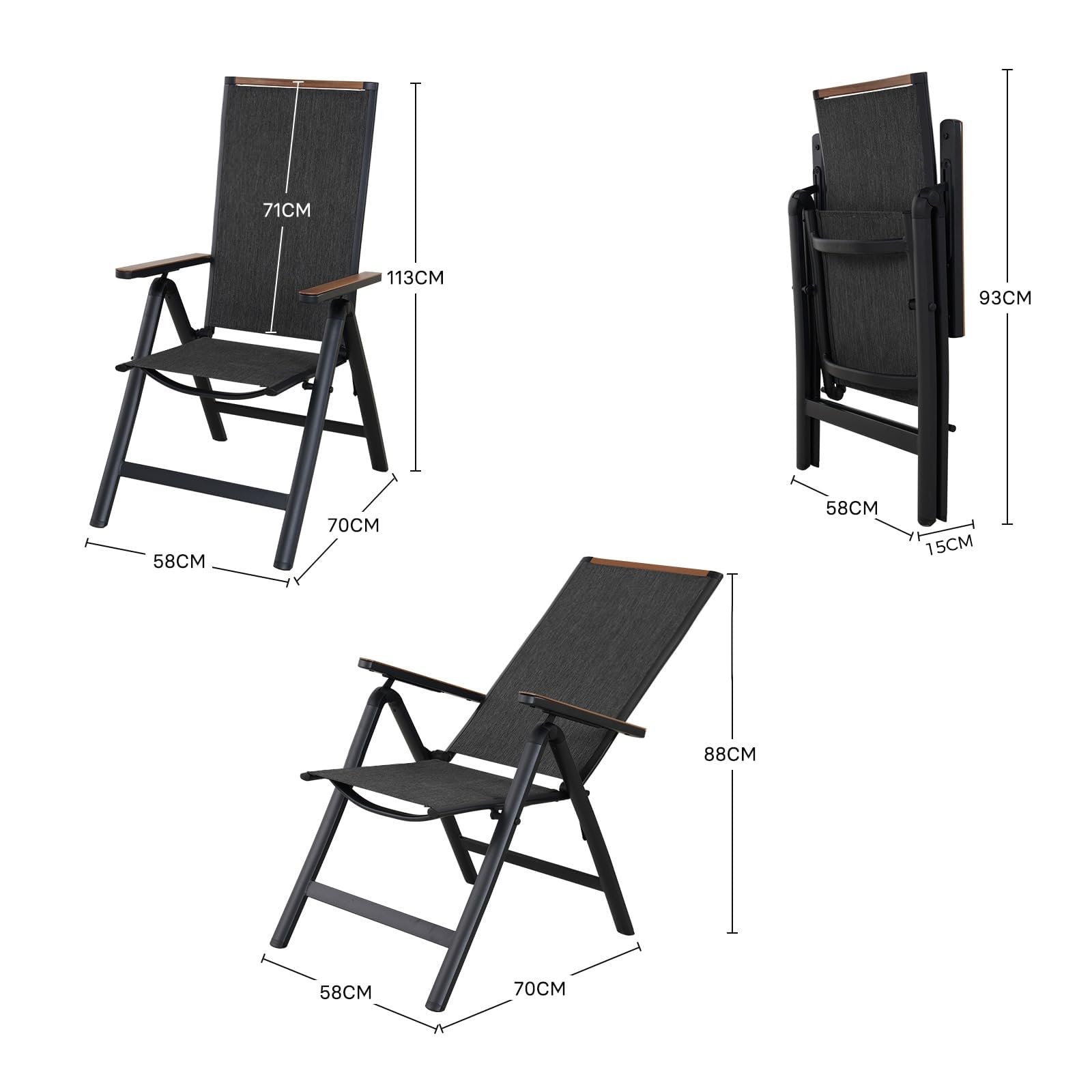 Grand patio Garten Klappstuhl, Liegestuhl, Gartenstühle, Aluminium Gartenstuhl Hochlehner klappbar, Balkon Stuhl mit 6-Fach Verstellbare, Wetterfest, Essstuhl für Camping, Balkon, Terrasse (Schwarz) 7