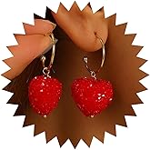 Allereyae Vintage Red Crystal Heart Dangle Earrings Ruby Heart Drop Earrings Red Gemstone Hearts Earring Rhinestone Love Earring Created Ruby Jewelry for Women