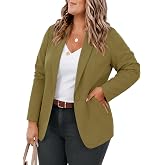 Cicy Bell Womens Plus Size Casual Blazer Lapel Long Sleeve Suit Jackets | Curvy Women, Wrinkle Resistant Fabric, Single Button, Slim Fit Waist, 2 Flap Pockets, For Work Office