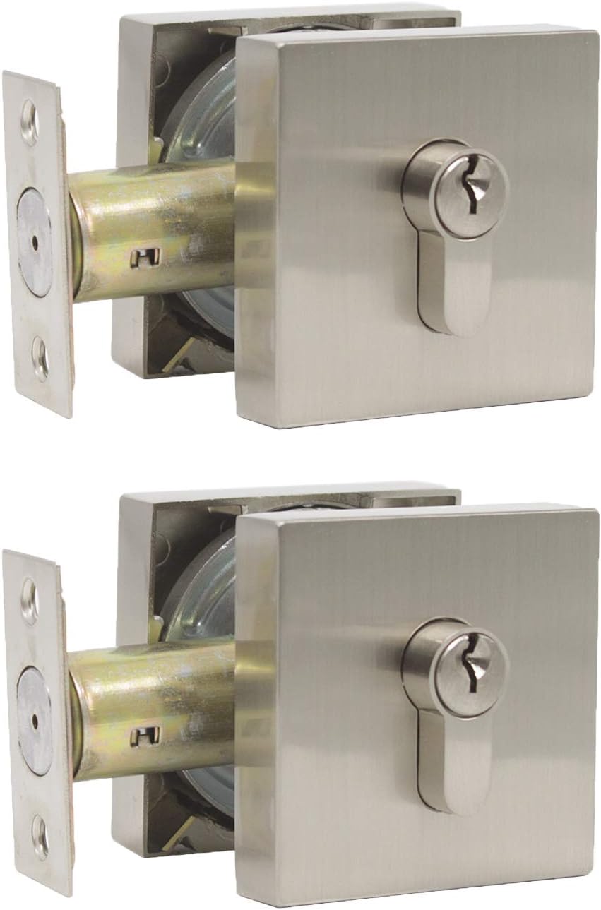 Probrico Single Cylinder Square Deadbolts One Side Keyed Satin Nickel