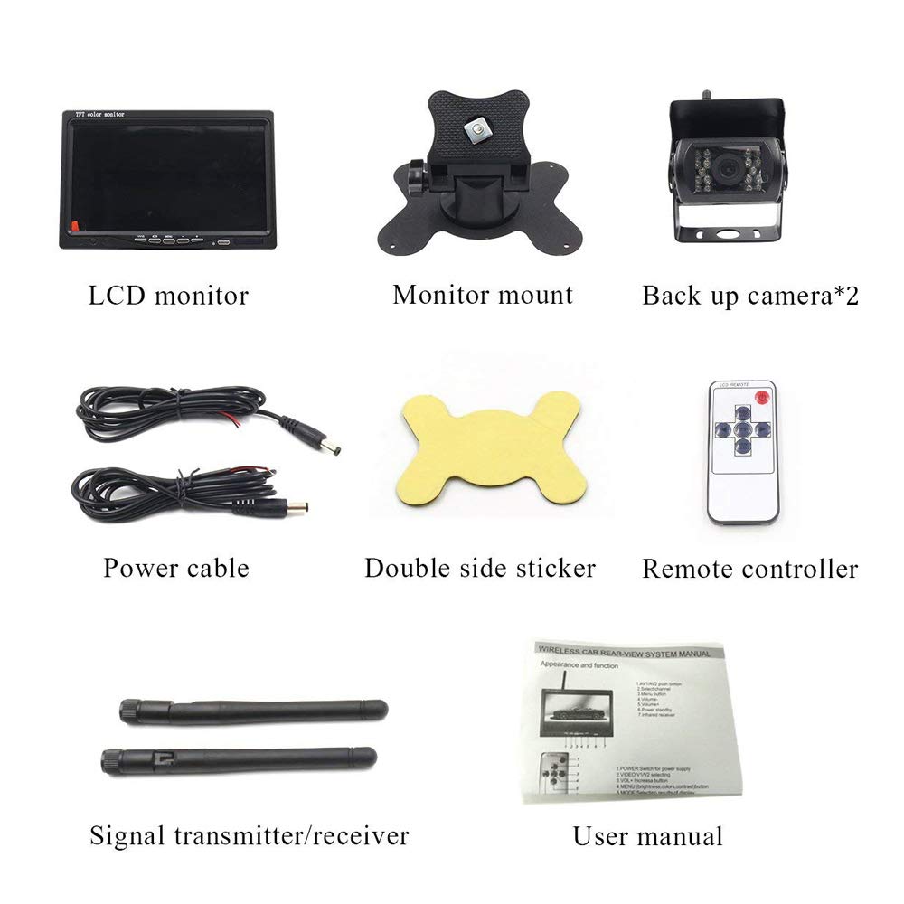 sistema di assistenza al parcheggio veicoli wireless telecamera di impermeabile per visione notturna con monitor HD da 7 pollici per rimorchio Telecamera di retromarcia e monitor wireless