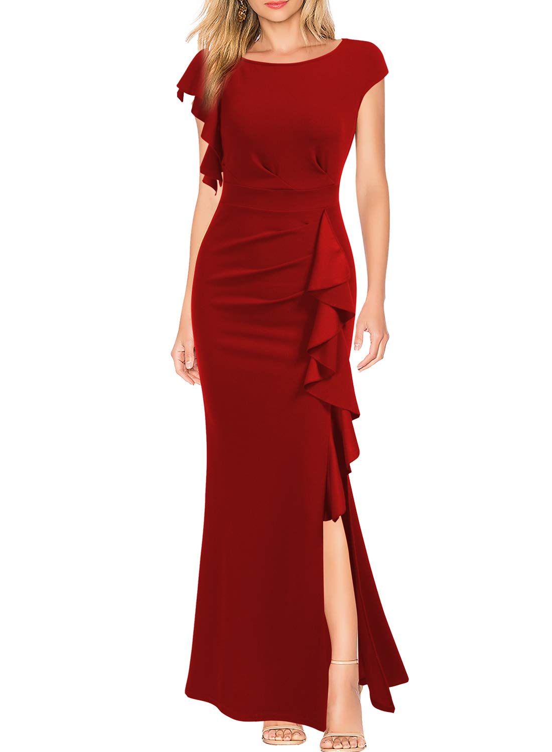 Photo 1 of (SMALL) WOOSEA Women's Split Bodycon Mermaid Evening Cocktail Long Dress Red S