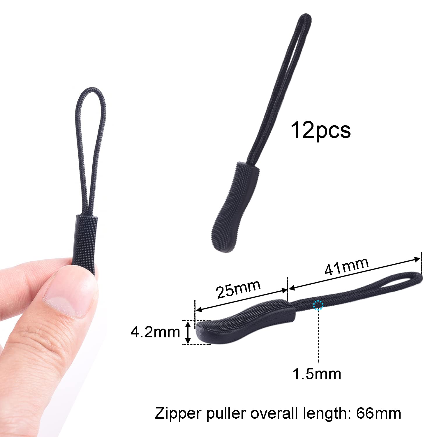 CooBigo 12Pack Zipper Pull Replacement, Golf Bag Parcord Zipper Pull Tab Replacement for Backpack, Jackets, Pants, Boots, Coats, Luggage - Balck(Universal Extender)