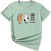 SOLY HUX Girl's T Shirts Short Sleeve Cute Graphic Tees Crewneck Cartoon Cat Print Summer Tops