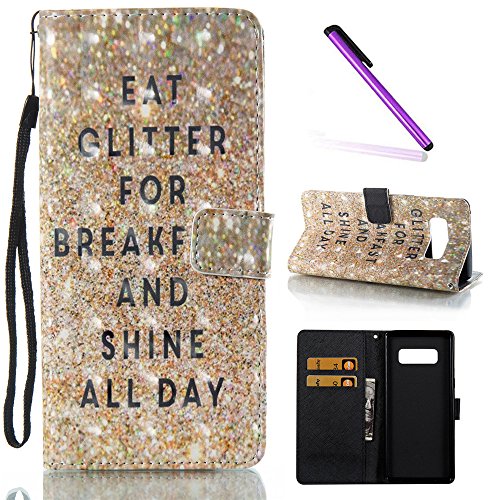 Note 8 Case,Galaxy Note 8 Case,LEECOCO Fancy 3D Painted Floral Wallet Case with Card Slots Hand Strap Slim PU Leather Flip Kickstand Case Cover for Samsung Galaxy Note 8 - 3D Words