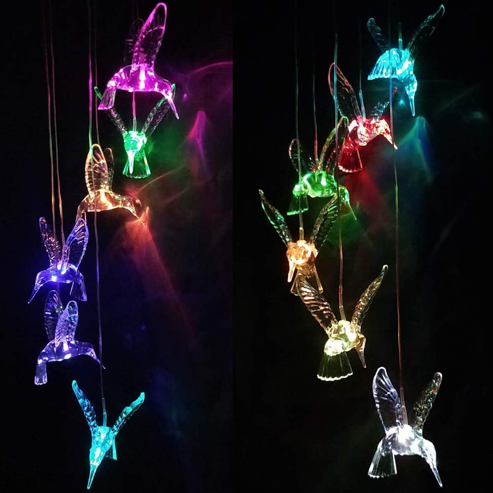 IMAGE Wind Chimes Solar Hummingbird Wind Chime Color Changing Lights Outdoor Solar Lights Hanging Decorative Garden Lights Xmas Gifts for Decor Home Garden Patio Yard Indoor Outdoor : Garden & Outdoor