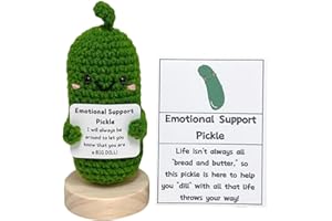 KOSIMI Handmade Emotional Support Pickled Cucumber Gift, Funny Birthday Gifts Knitted Cucumber with Positive Card Funny Decor Positive Potato Crochet for Encouragement Gifts for Friends