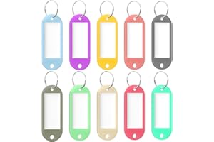 Uniclife 10 Pcs Key Tags, 10 Color Key Tags with Labels, Key Labels for Keychain, Plastic Key Identifiers with Split Ring, Bl