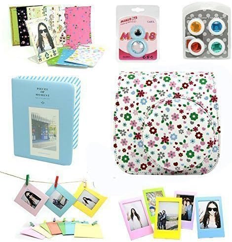 Neomark® 4-in-1 Flora Fujifilm Instax Mini 8 Case Bag Bundle Rabbit Design Close-Up Lens(Self-Portrait Mirror)/ 3 Inch Photo Frame/ Colorful Decor Sticker Borders