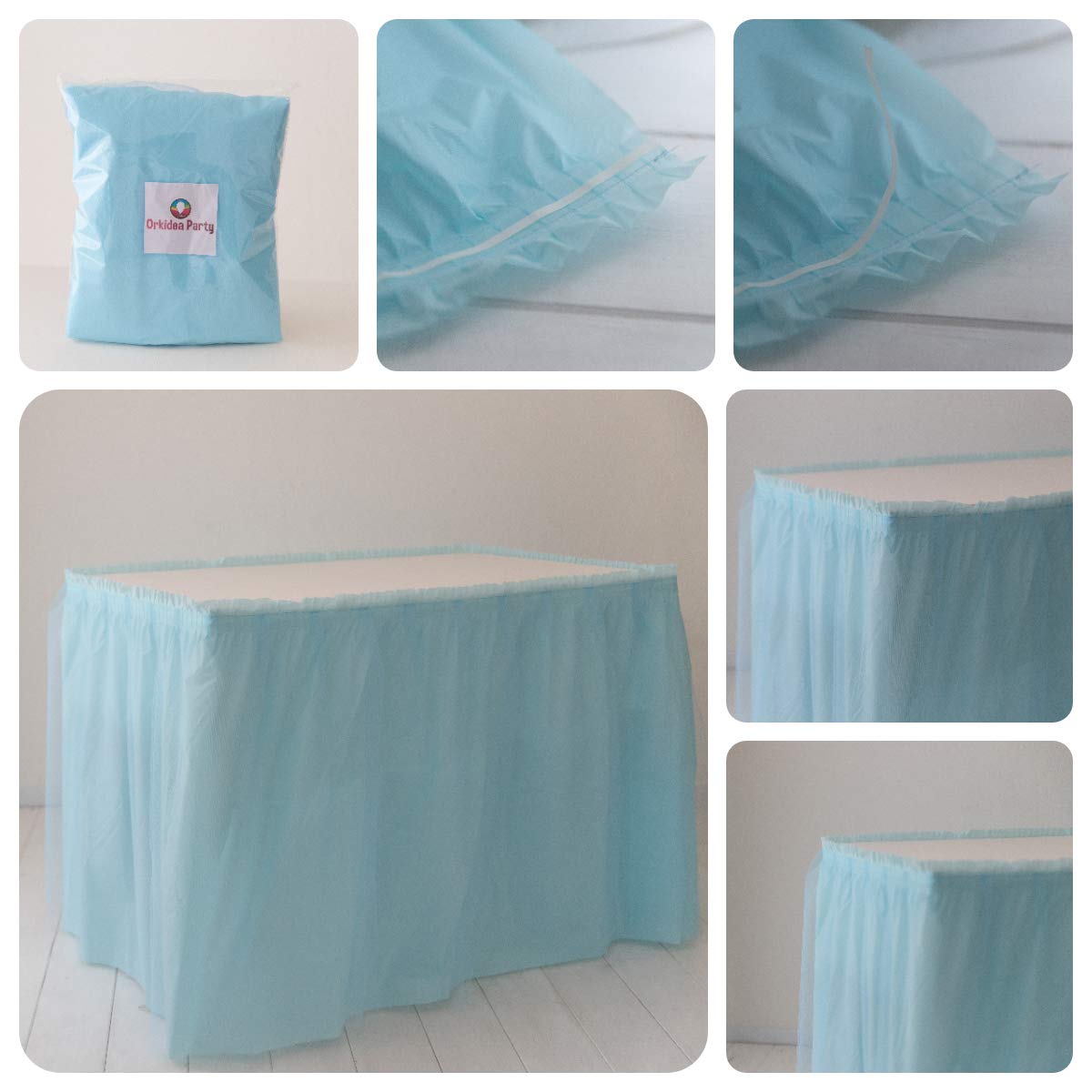 ORKIDEA Party Table Skirt with Tulle Made in Italy 74 x 420 cm Blue
